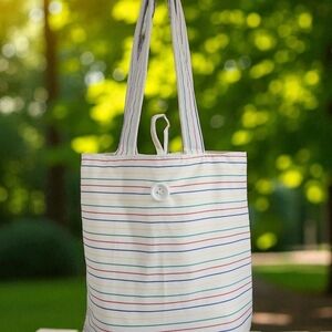 White and Red Nautical-Inspired Tote Bag